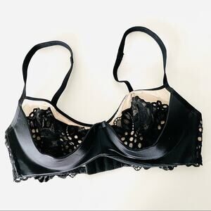NEW VS VICTORIAS SECRET Black Nude Cream Satin Mesh Unlined Demi Lace Bra 32D